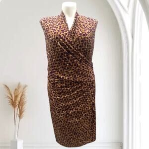 Lauren Ralph Lauren Animal Print Ruched Surplice Dress Purple Tan Women's 16W